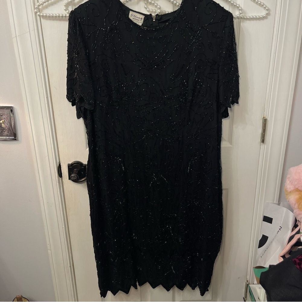 Vintage Stenay Black Beaded Cocktail Dress